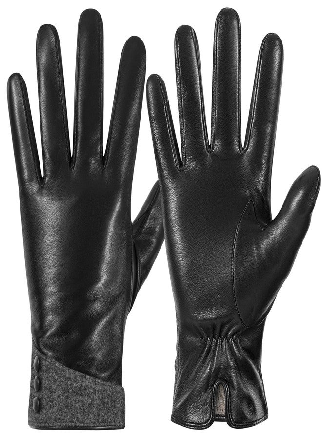 QOF Winter Genuine Leather Gloves for Women, Cashmere Warm Lined Finger Touchscreen Texting Driving Gloves - Image 1